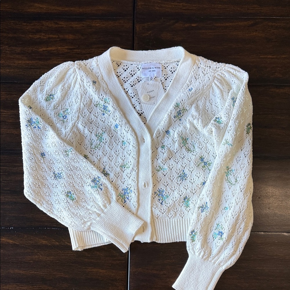 Elegant Cream Cardigan with Floral Accents